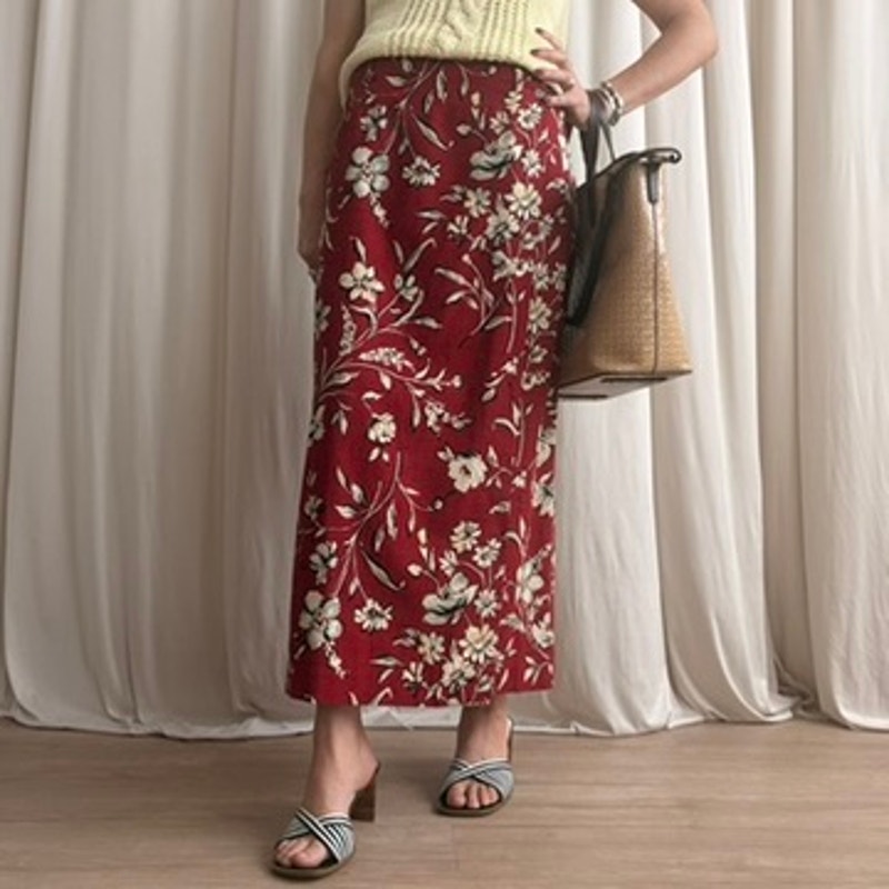 Talbots Floral Wrap Skirt - Red/Cream, Button Side - Size 12 (Fits L)