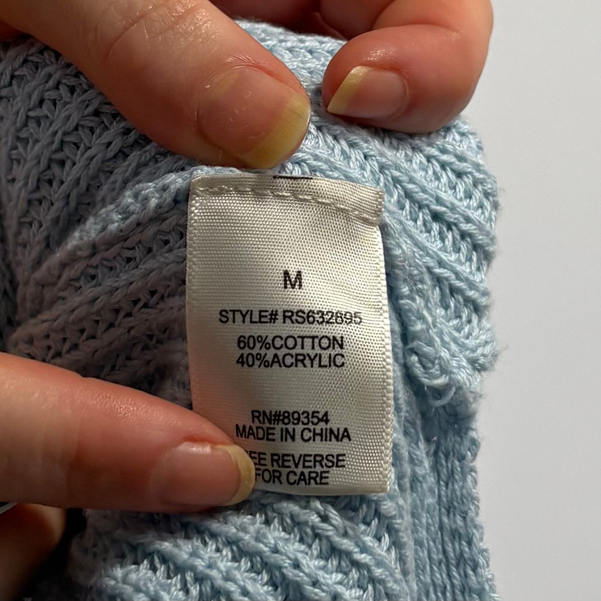 Baby Blue V-Neck Sweater with Button Collar - Medium