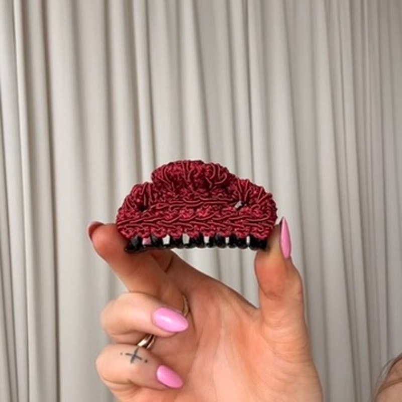 Maroon Lace Claw Clip - Vintage, Small, 3"