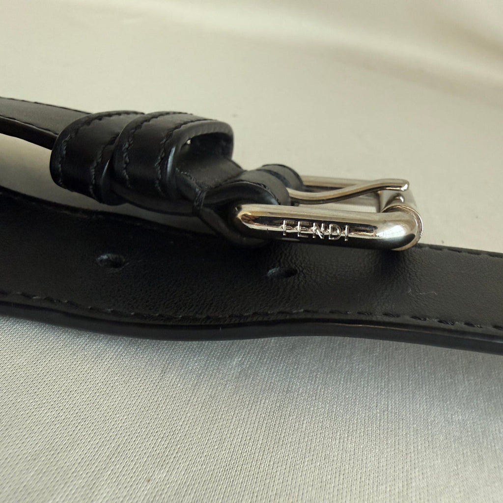 Fendi Roma Logo Black Leather Belt Bag - 3D Embossed Logo