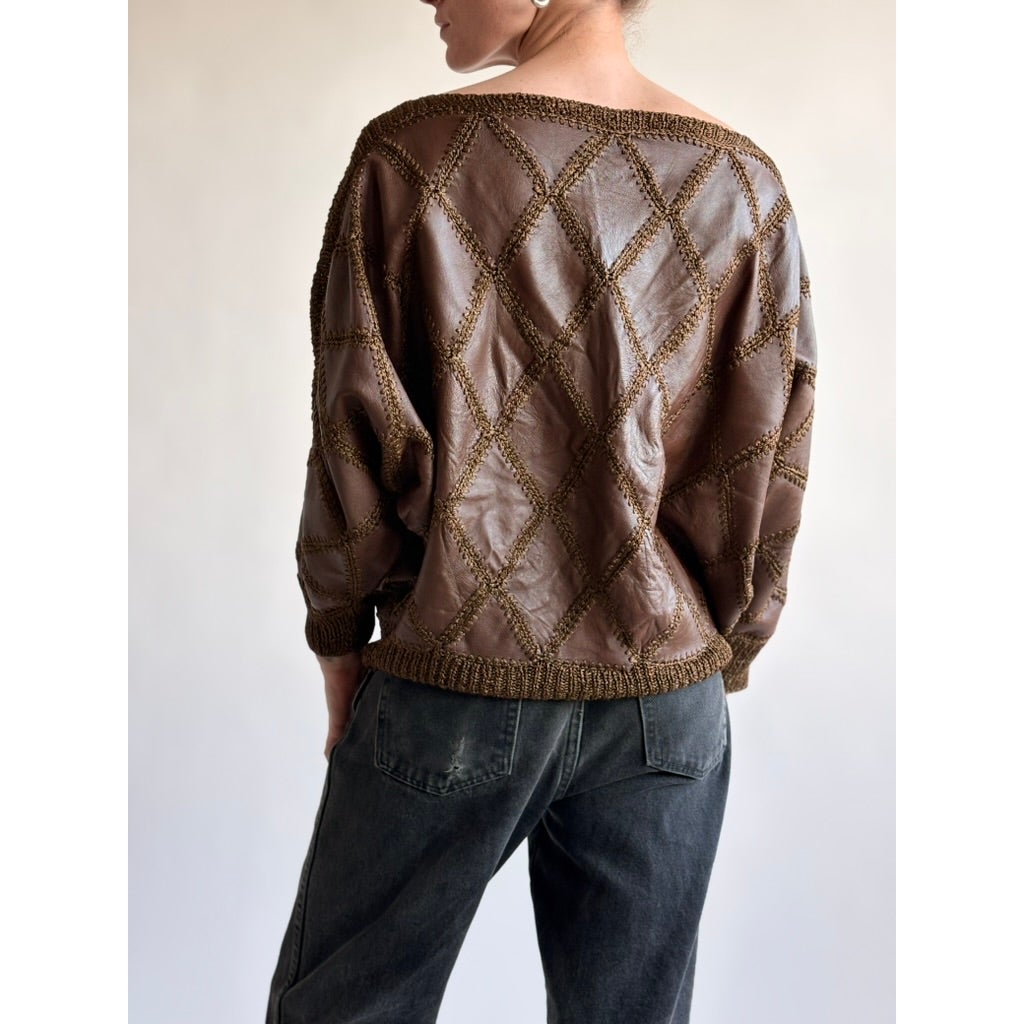 Vintage 1970s Handmade Turkish Diamond Patchwork Leather Top