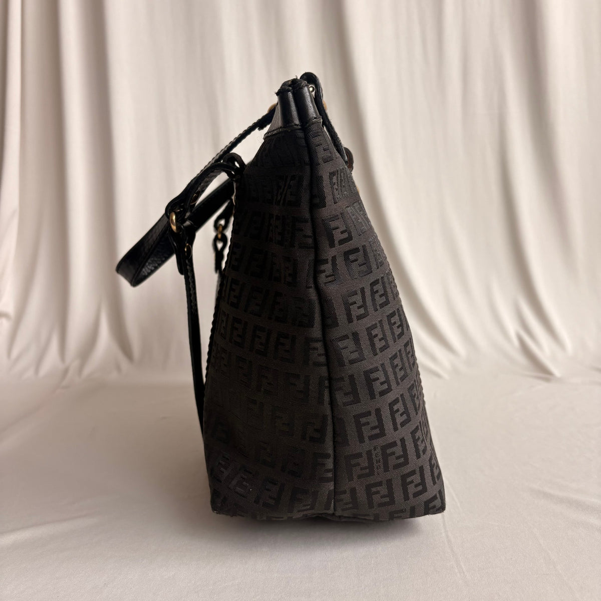 Vintage Fendi Zucchino Black Canvas & Leather Tote - Early 2000s