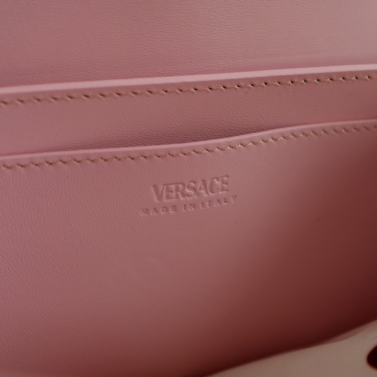 Versace Pink Medium La Greca Goddess Logo Leather Shoulder Bag