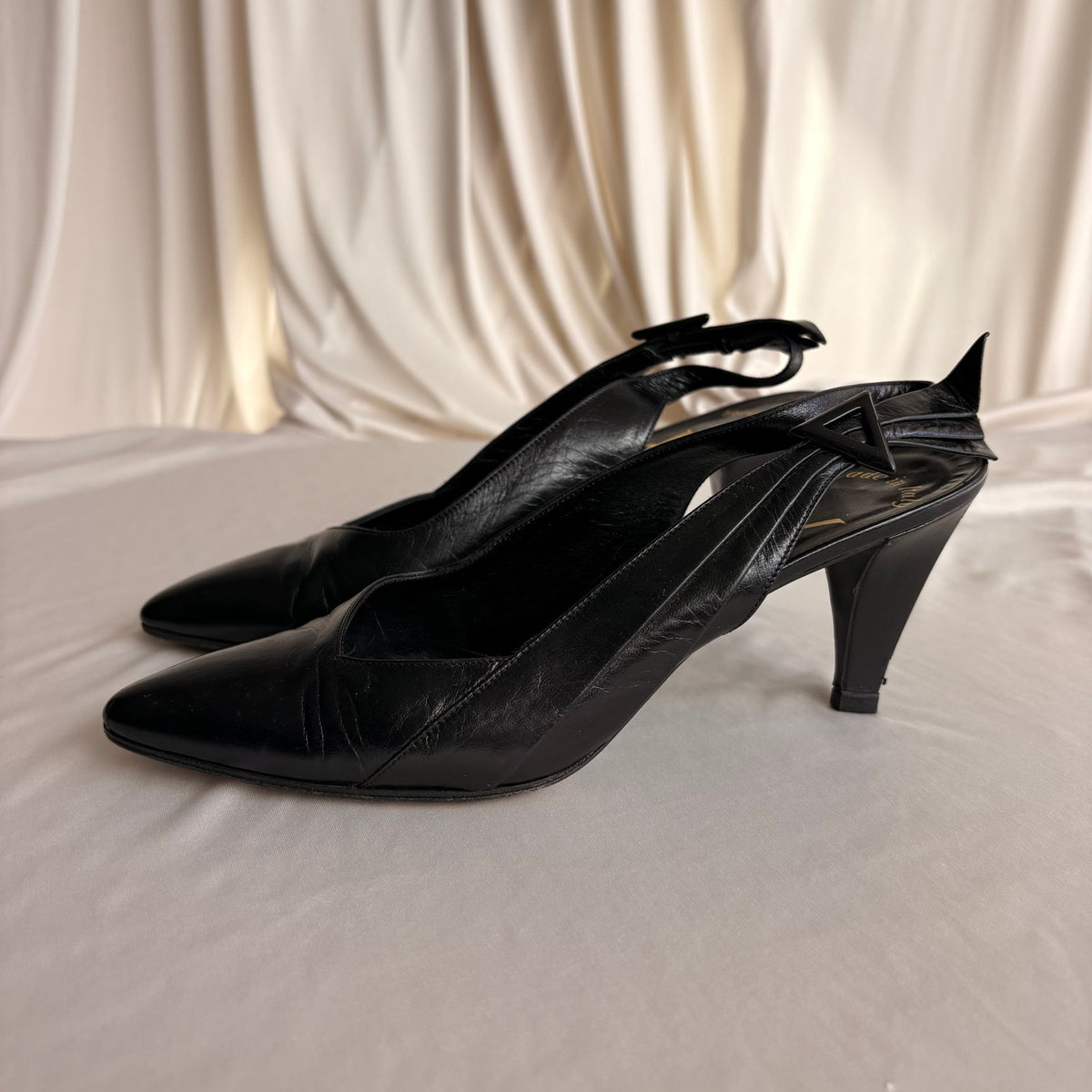 Vintage 80s YSL Black Leather Slingback Heels -  7.5 (fits like a 7)