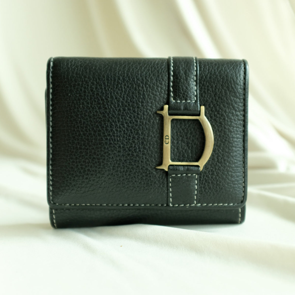 Christian Dior Leather Trifold Wallet - Black, Gold Hardware