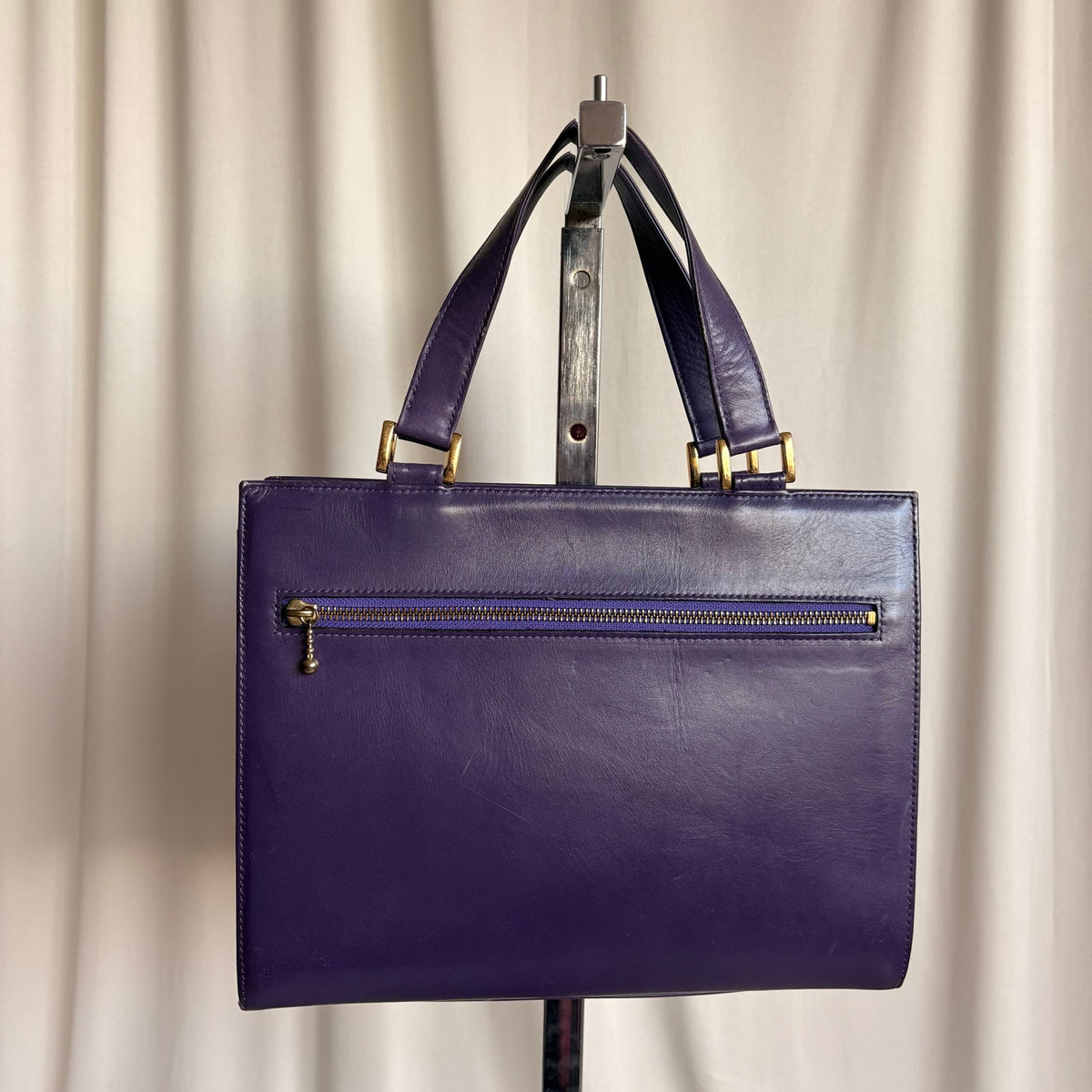 Vintage Gianni Versace Signature Buckle Purple Leather Handbag