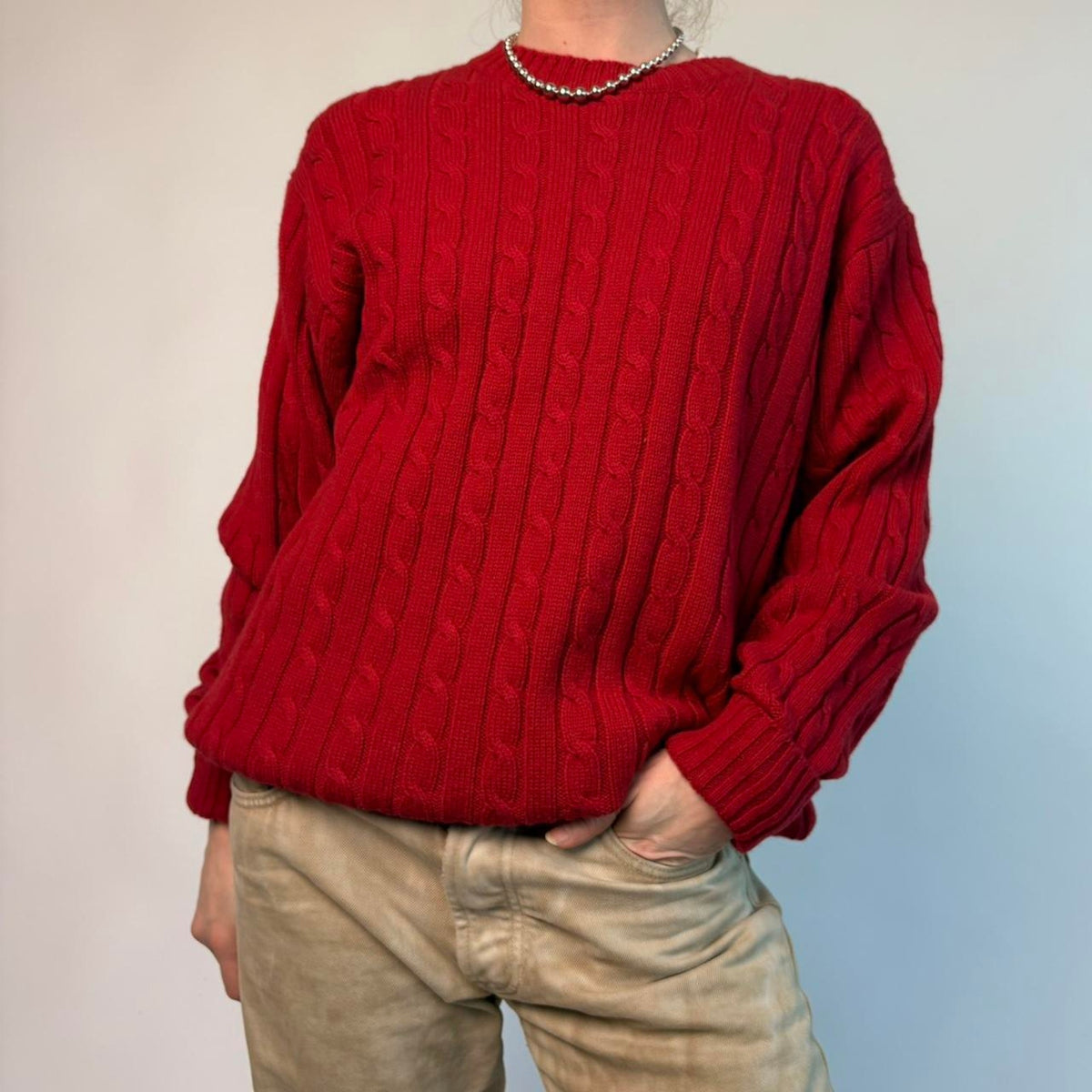 Vintage L.L.Bean Red Cable Knit Sweater - Men's Large