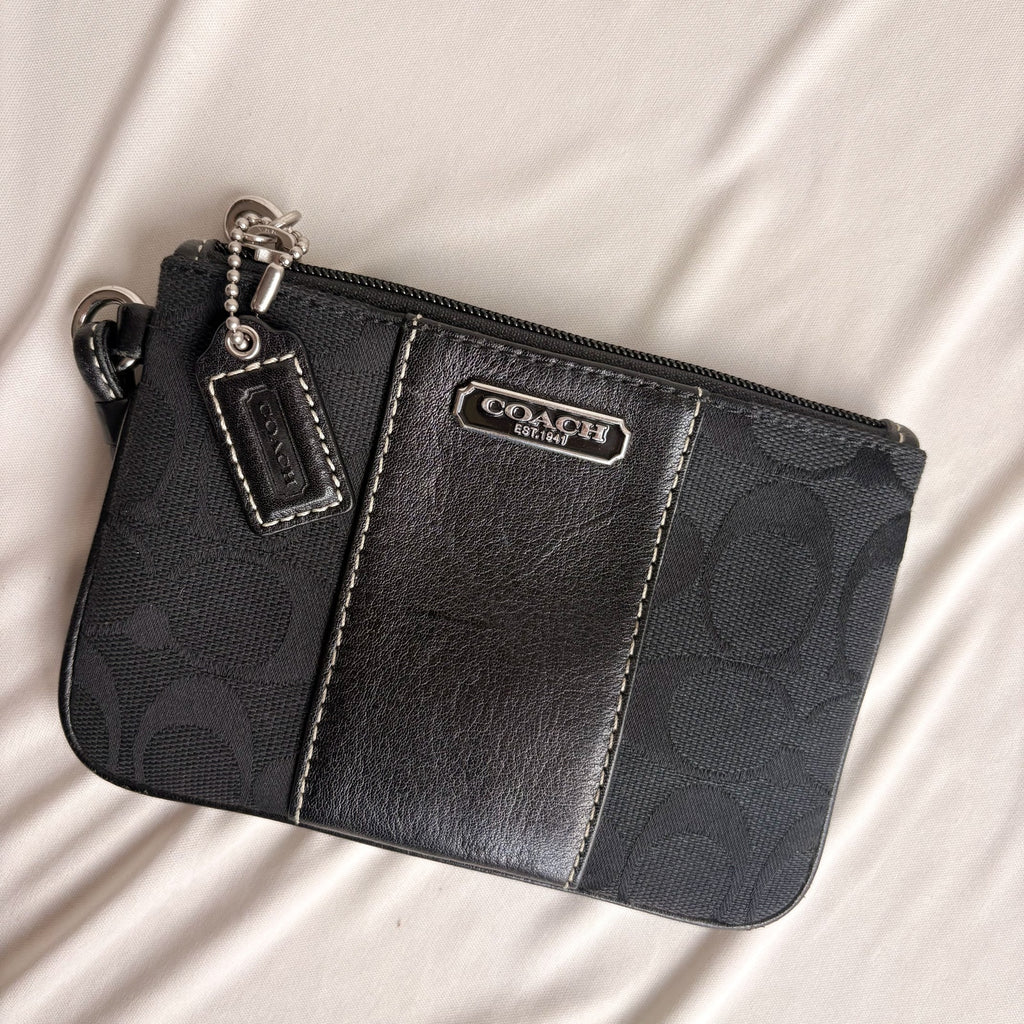 Vintage Coach Signature Canvas & Leather Wristlet - Black