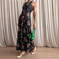 Leslie J 70s Black Floral Halter Maxi - Vintage Romantic, Fits Small