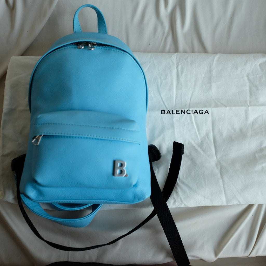 Balenciaga Bag B Logo XXS Soft Backpack Nappa Calf Baby Blue Leather
