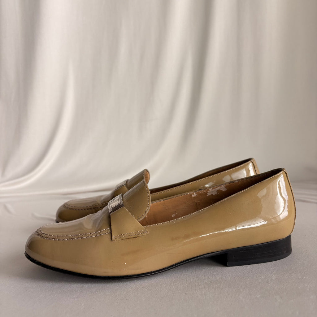 Vintage Ralph Lauren Tan Patent Leather Loafers - Silver Hardware
