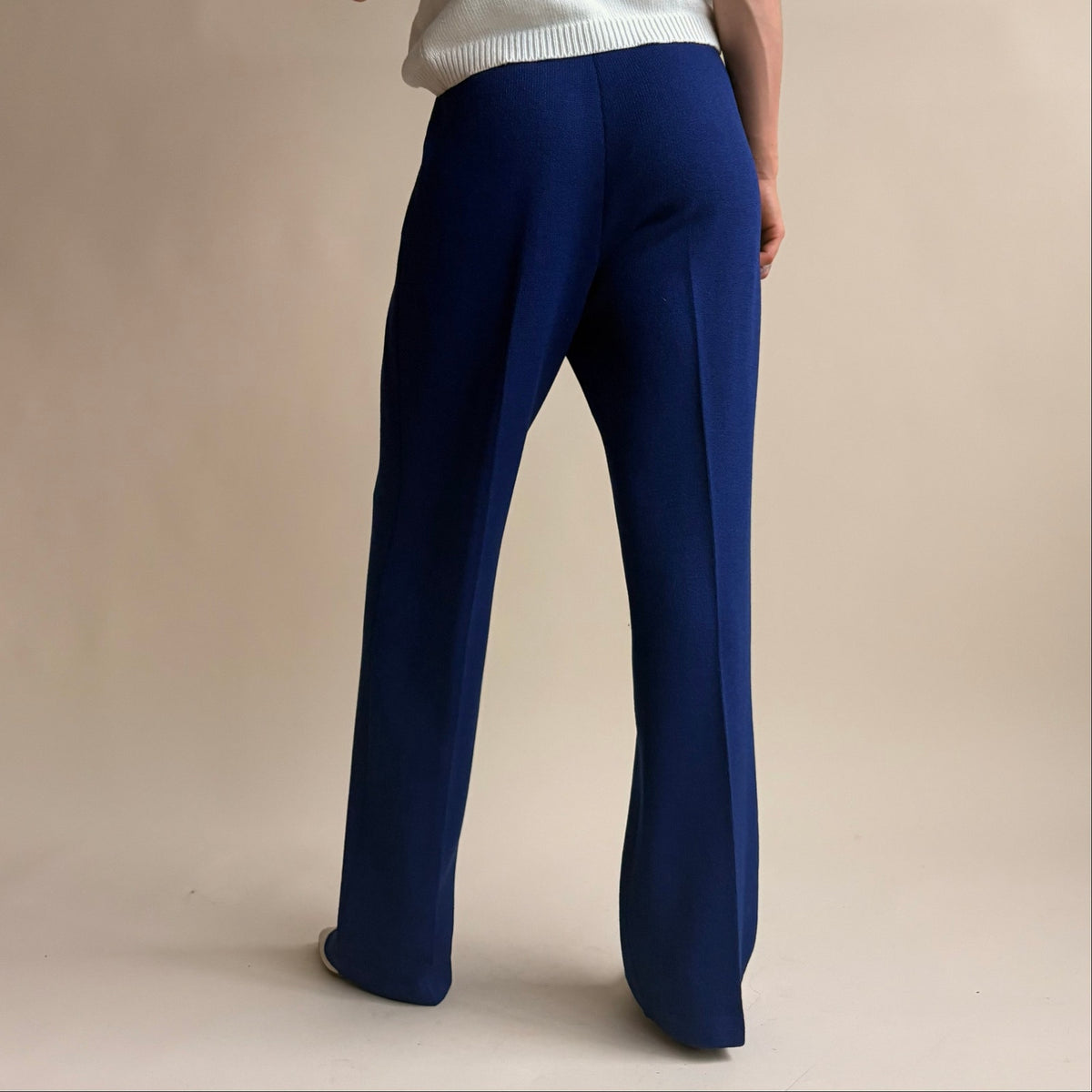 St. John Navy Blue Pleated Trousers - Santana Knit, High Waisted, Size 4
