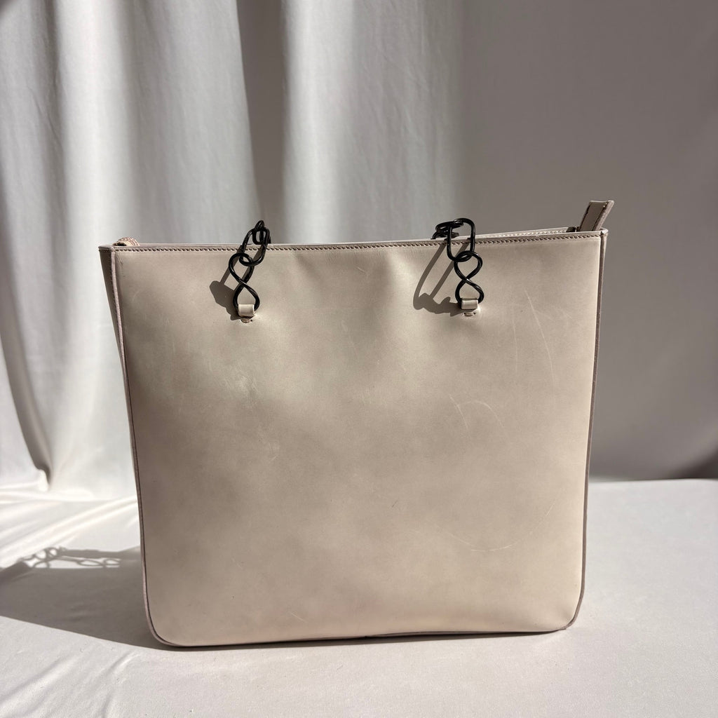 Vintage Prada Vitello Catena Tote Bag - Ivory Calfskin