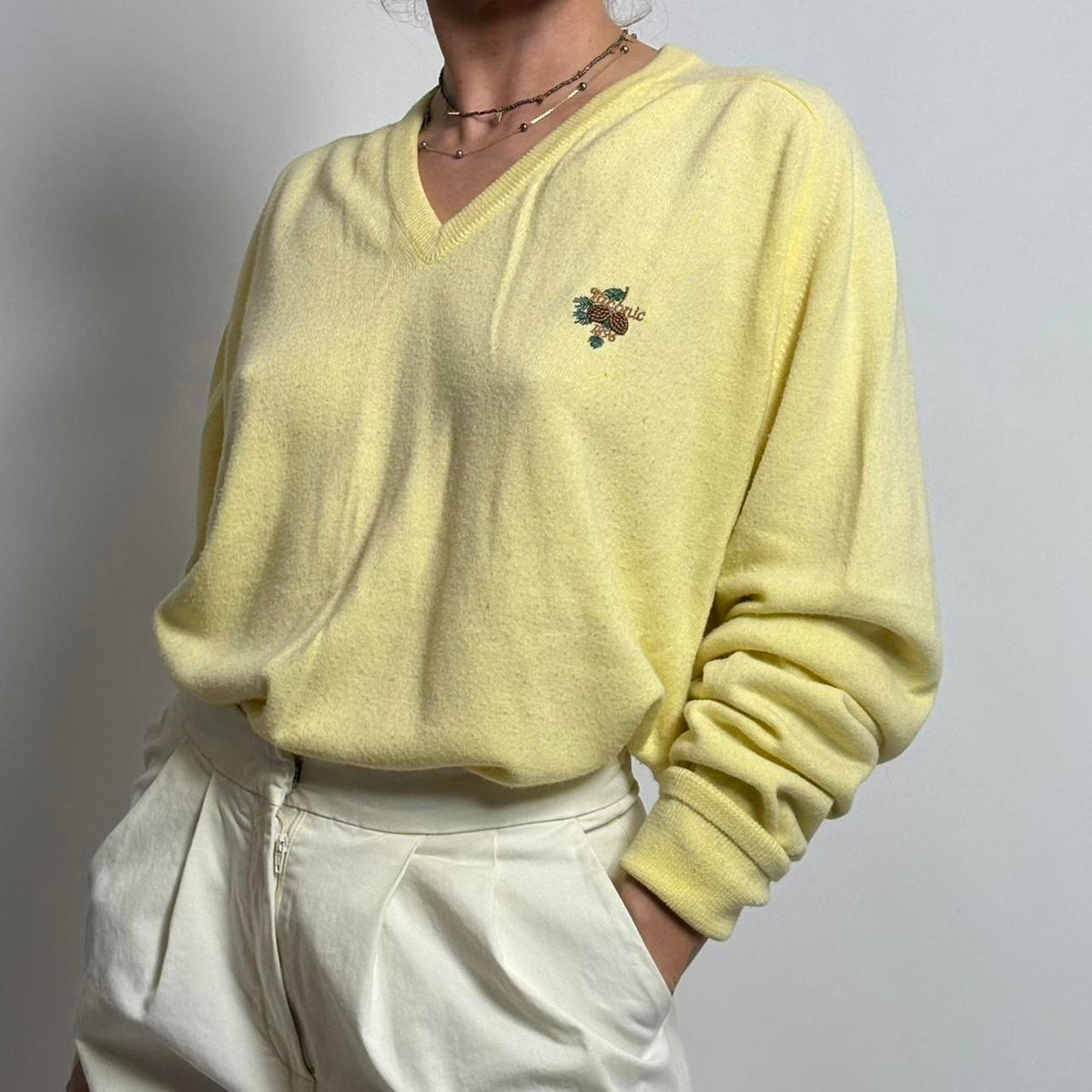 Vintage Yellow Taconic 1896 Izod V-Neck Sweater Taconic patch - Mens Large