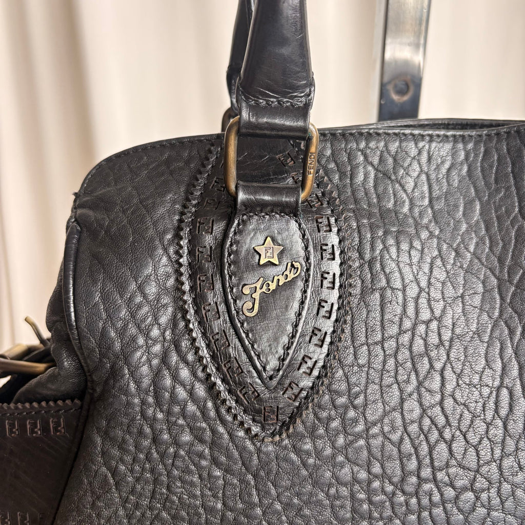 Fendi Black "Etnico Du Jour" Pebbled Calf Leather Handbag