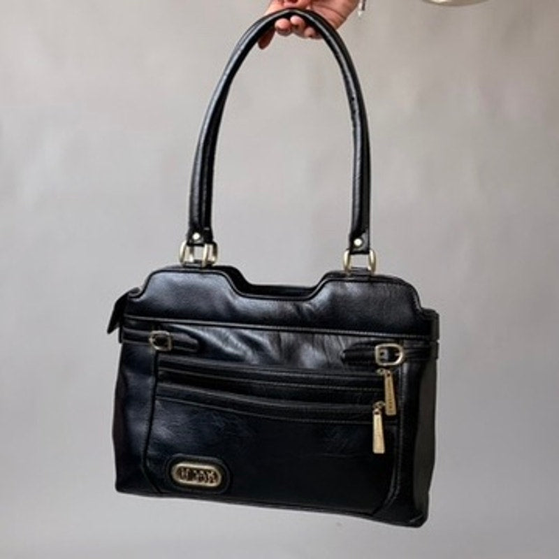 Vintage Ambassador Black Leather Bag - Gold Hardware, 90s