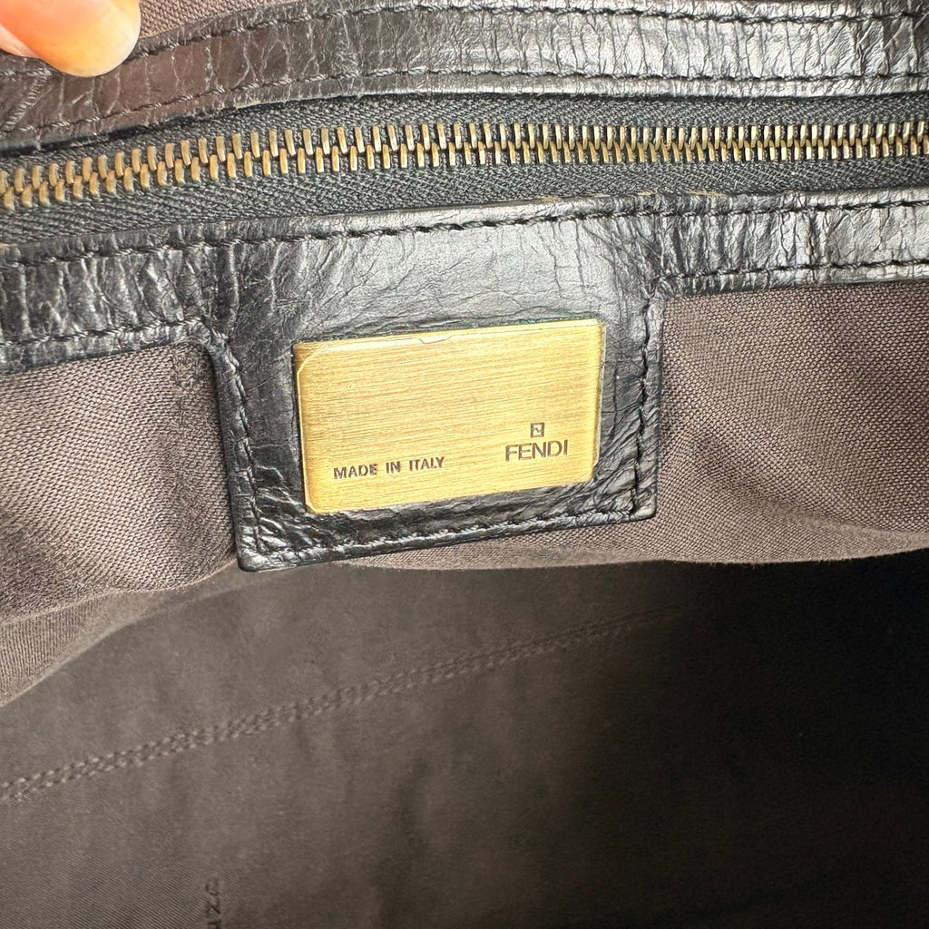Fendi Black "Etnico Du Jour" Pebbled Calf Leather Handbag
