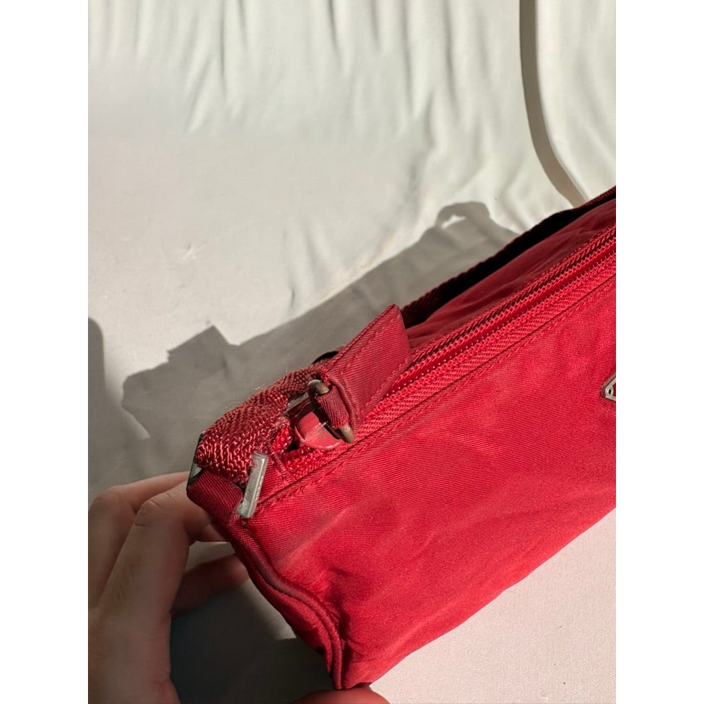Vintage Prada Red Tessuto Nylon Pochette Bag