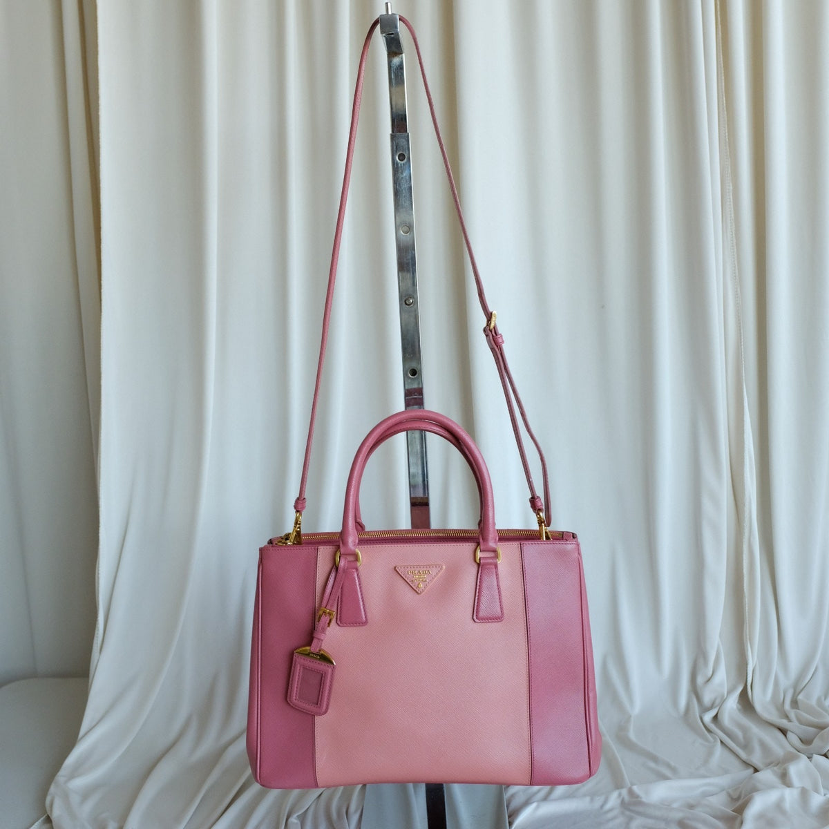 Authentic Prada Galleria Tote Saffiano Lux Leather Bi-Color Pink Double-Zip COA