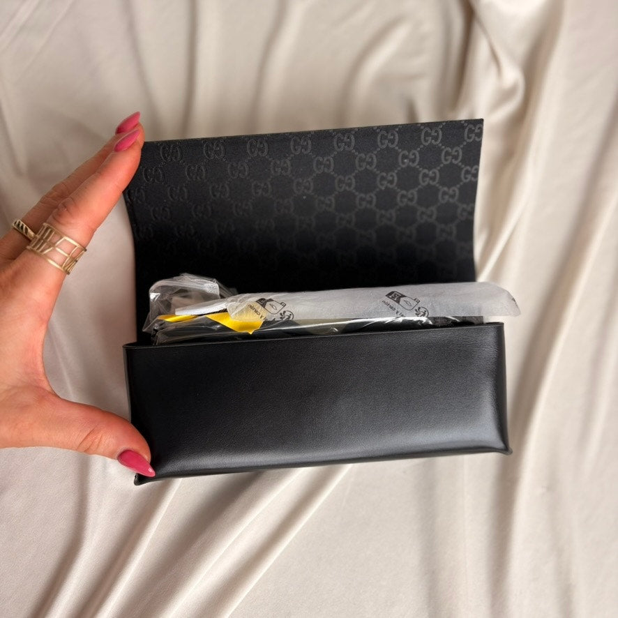 Gucci GG1338S Unisex Sunglasses - Black Acetate, Gold GG Logo, Brand New