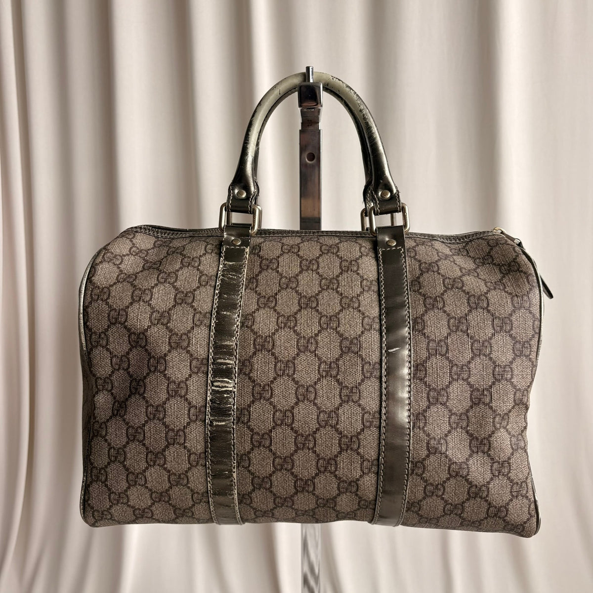 Gucci GG Supreme Joy Boston Bag - Brown Coated Canvas &Metallic Leather Trim