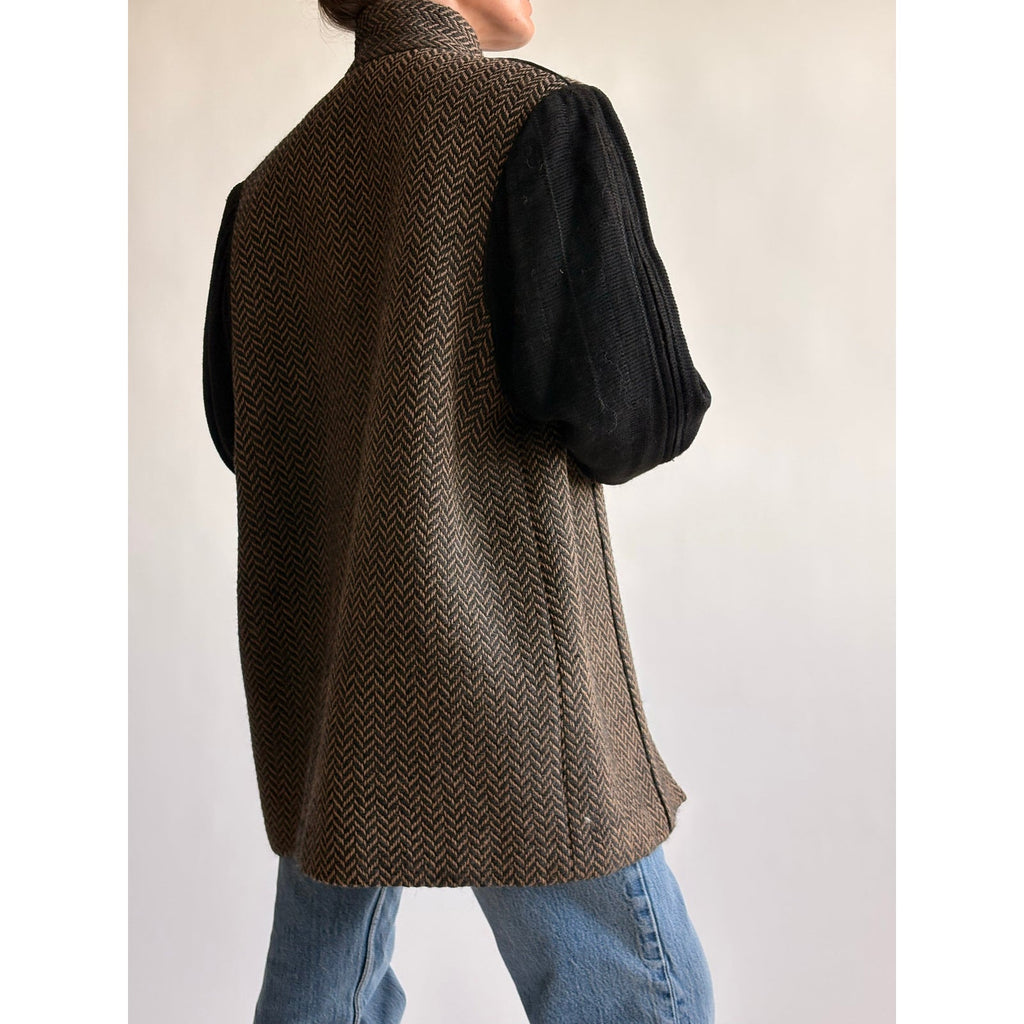 Barbara Perry Black & Brown Geometric Woven "Art-to-Wear" Blazer