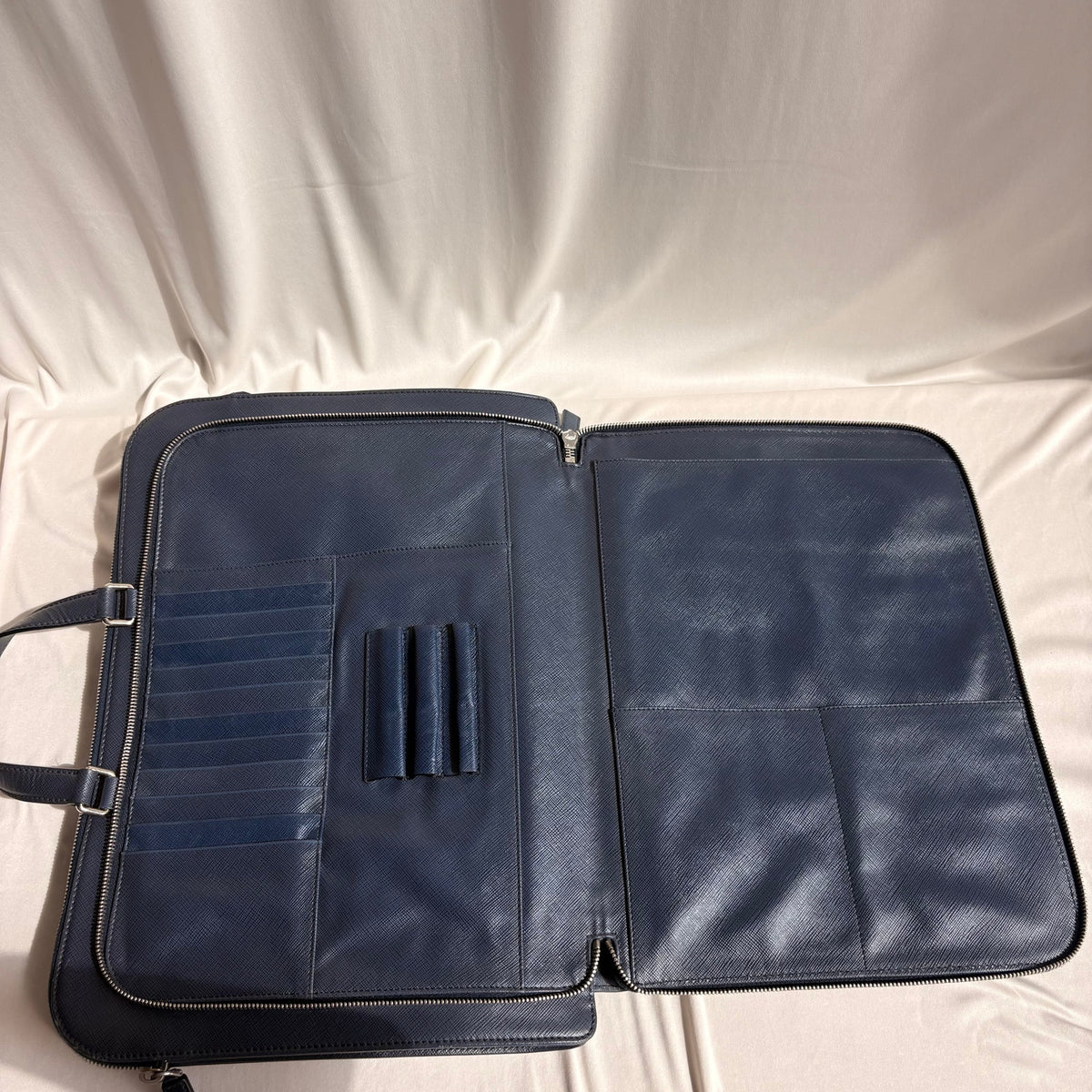 Prada Saffiano Leather Briefcase Bag - Dark Navy Blue