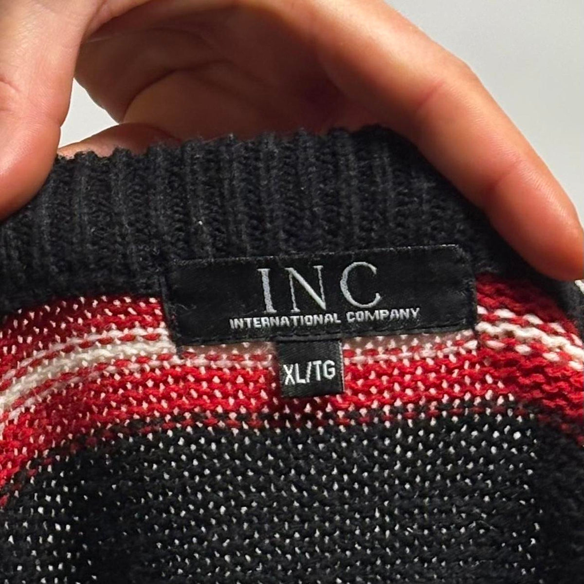 Vintage INC Black, Red and White Striped Rugby Sweater- XL