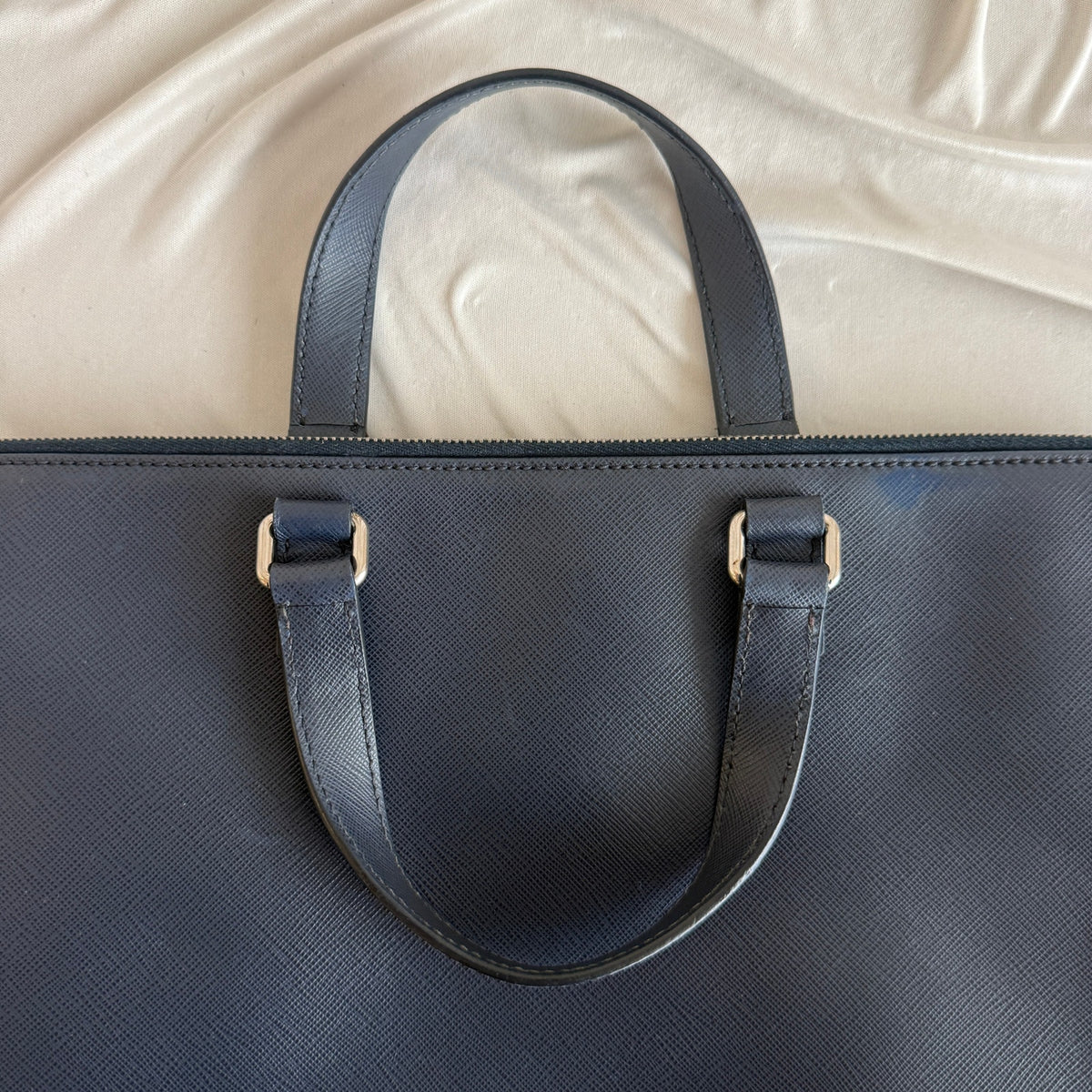 Prada Saffiano Leather Briefcase Bag - Dark Navy Blue