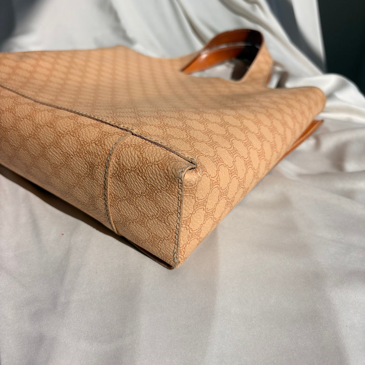 Vintage 90s Celine Triomphe Canvas Tote Bag - Tan Leather Trim