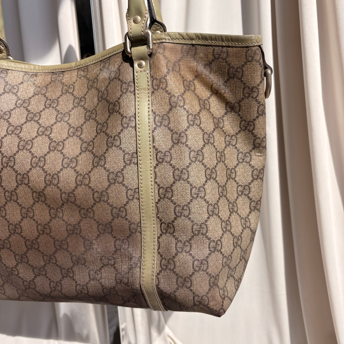 Gucci GG Supreme Olive Green Trim Joy Tote Bag