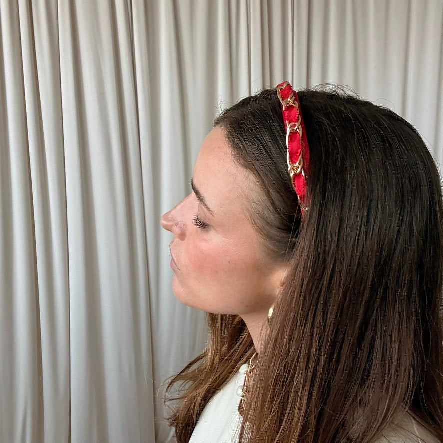 Eastside Bows Red Headband - Gold Chain Detail, New York