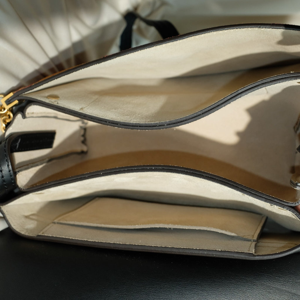 Chloe Brown Studded Suede Faye Crossbody Bag Black Leather