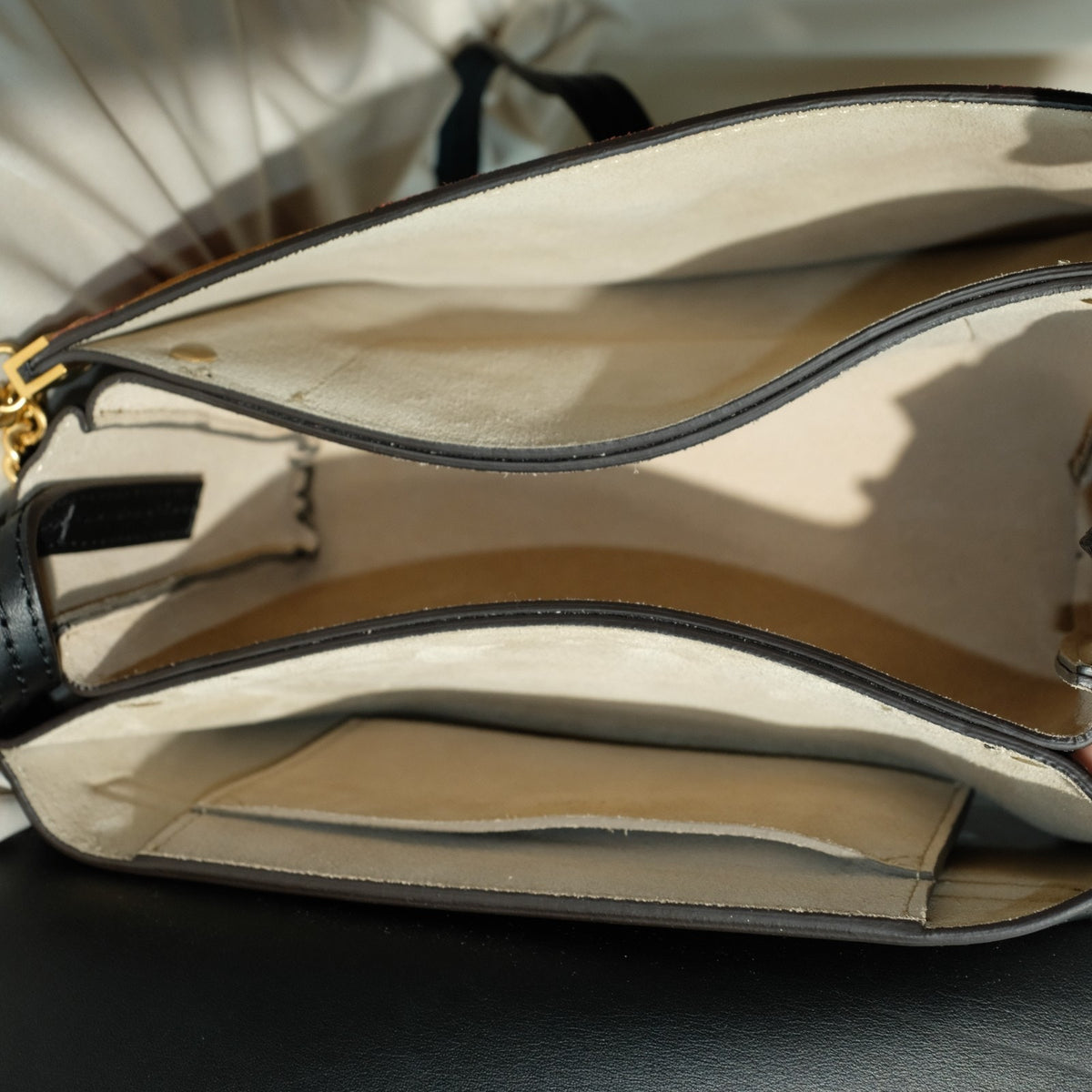 Chloe Brown Studded Suede Faye Crossbody Bag Black Leather
