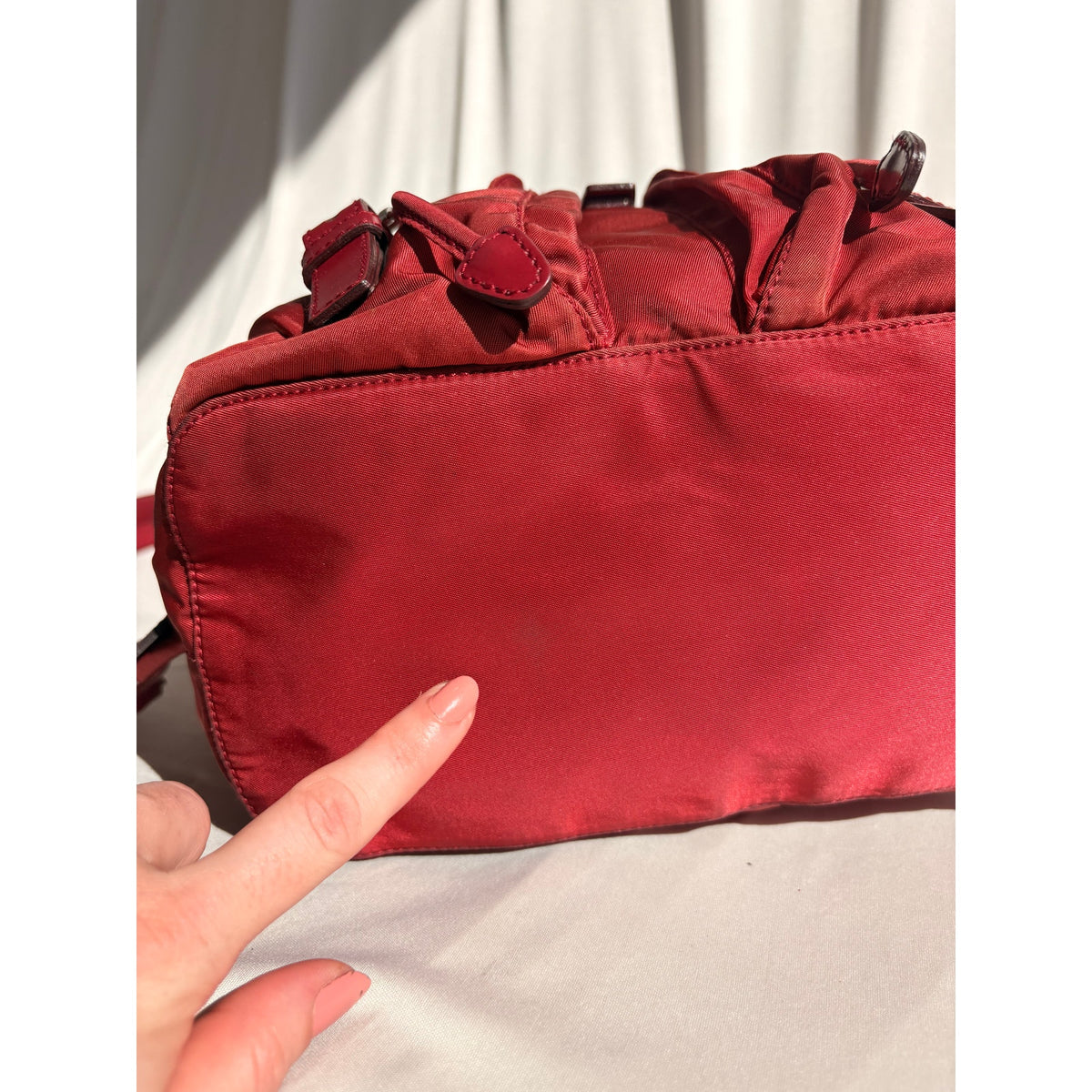 Vintage Prada Red Tessuto Vela Nylon Drawstring Backpack