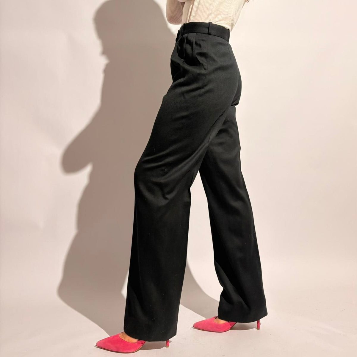 Italian Wool High-Waisted Tuxedo Pants - Fits Size 2