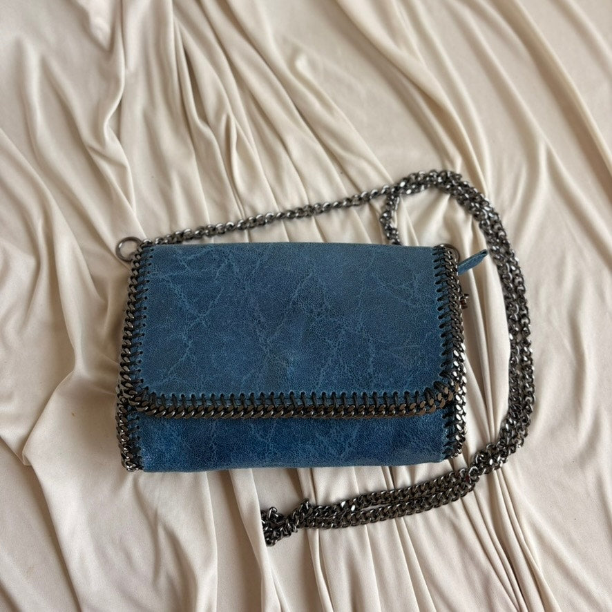 Borse in Pelle Blue Chain Crossbody - Gunmetal Texture, Made in Italy