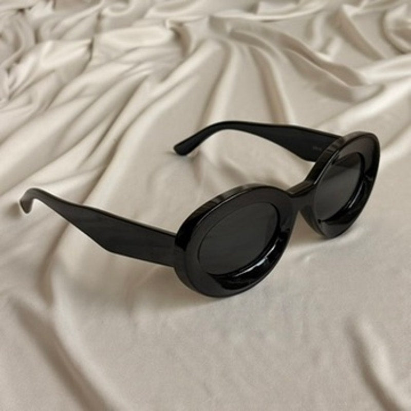 Chunky Oval Sunglasses - Black Frame & Lenses, UV400