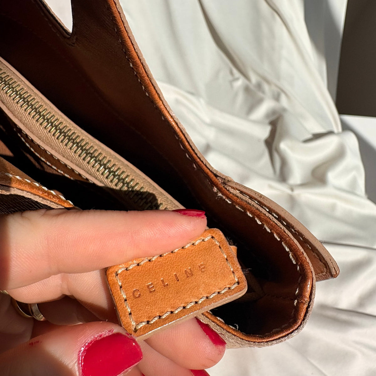Vintage 90s Celine Triomphe Canvas Tote Bag - Tan Leather Trim