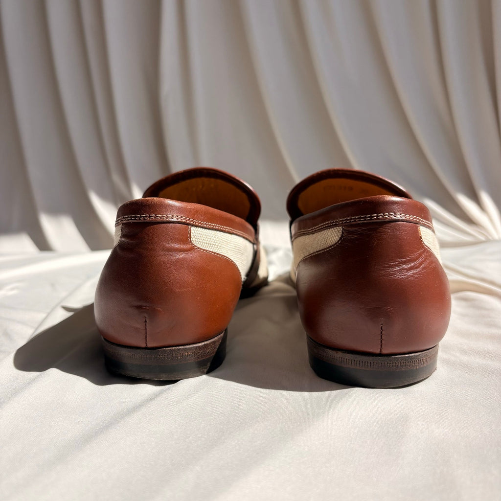 Vintage Gucci Slip-On Loafers - Cream Canvas, Brown Leather, EU 39