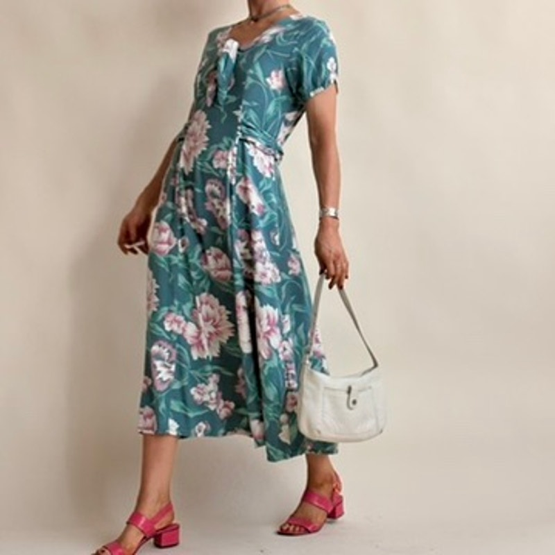 April Cornell Green & Pink Tropical Floral Dress -  Size M