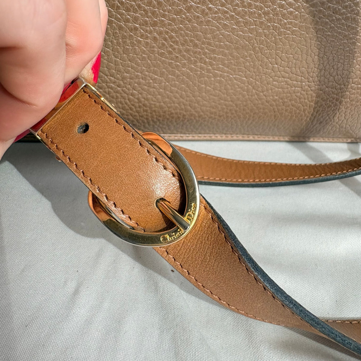 Vintage Christian Dior Oval Buckle Tan Leather Shoulder Bag