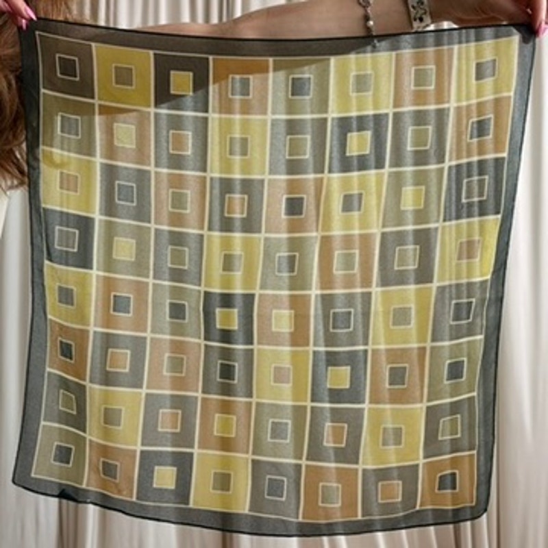 NY&Co Olive Green Geometric Scarf - 22"x22", Versatile Vintage