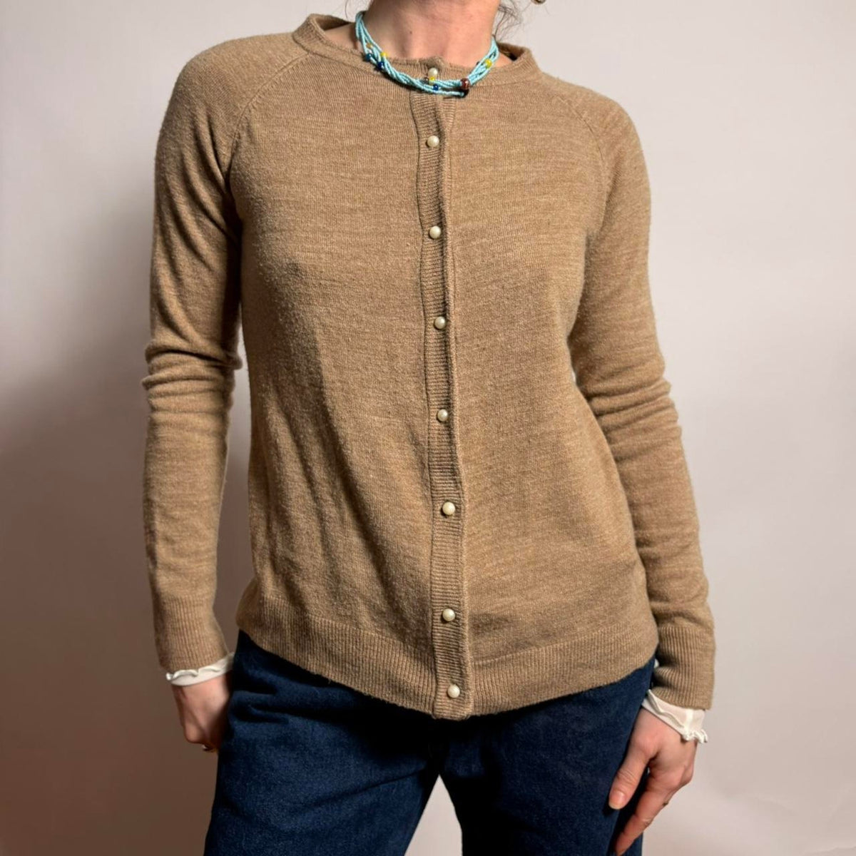 Caroline Taylor Tan Cardigan - Petite Size Small