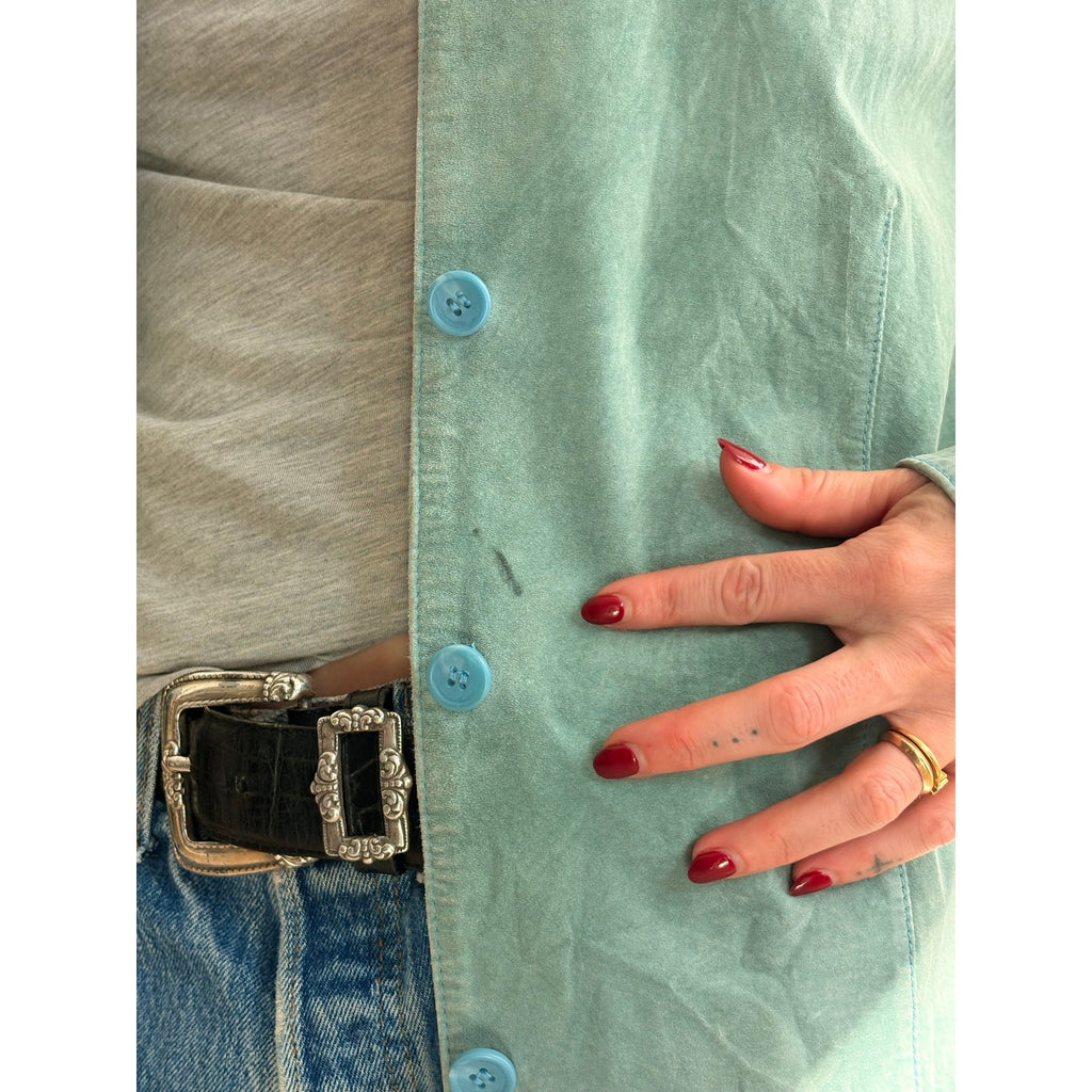 Bernardo Sea Foam Green Suede Button-Down Shirt/Jacket