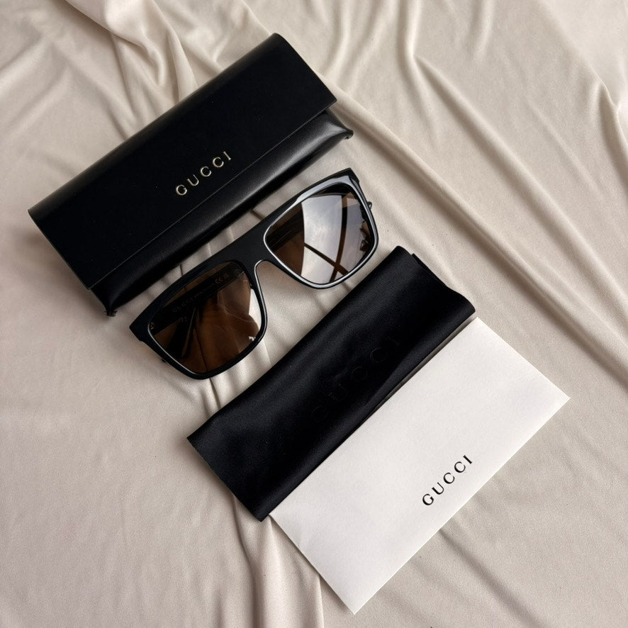 Gucci GG0748S Rectangular Sunglasses - Gold Frame, Brown Polarized Lenses