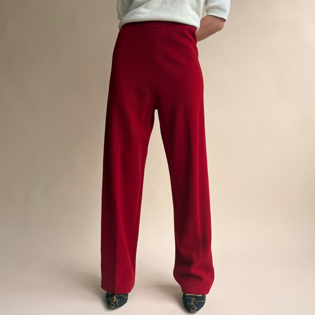 Jones & Co Red Wide Leg Knit Trousers - High Waisted, Size Small