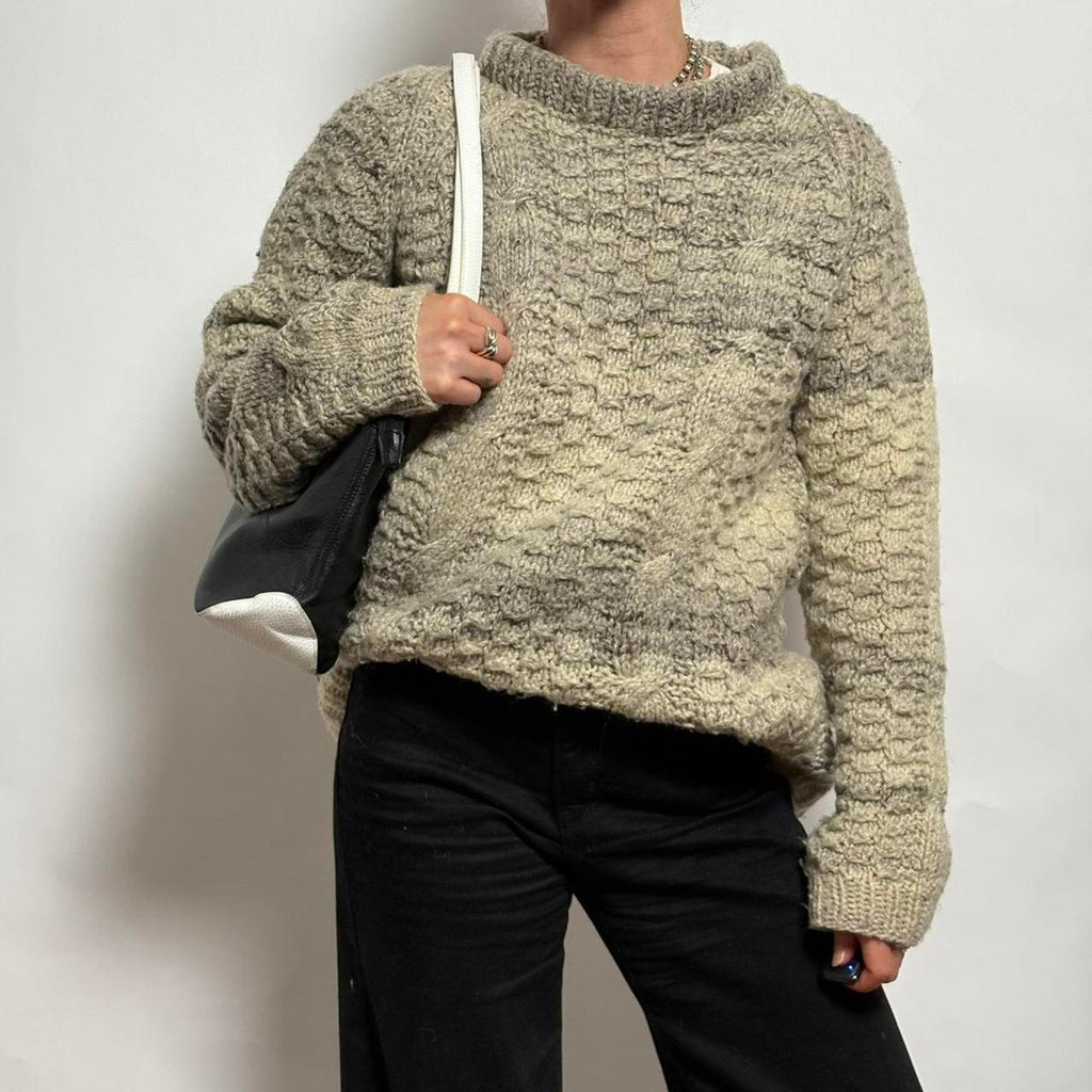 Gray Gradient Cable Knit Mock Neck Sweater - Fits Large