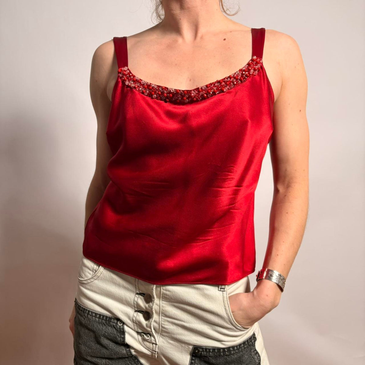 Vintage Kate Hill Red Beaded Silk Tank - Size 4