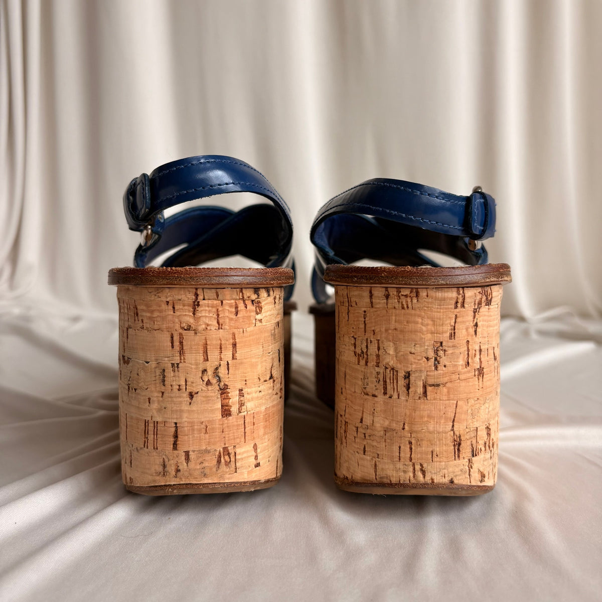 Prada Crisscross Blue Leather Wedge Sandals - EU 38 / US 7